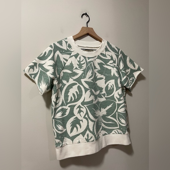 Madewell Frosted Sage & Cream Tropical Floral Frayed Sweatshirt Size Small - Picture 4 of 7